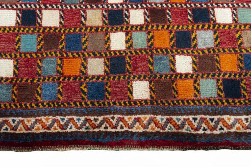 Central medallion detail of 2000s Persian Gabbeh rug from Iran / Persia