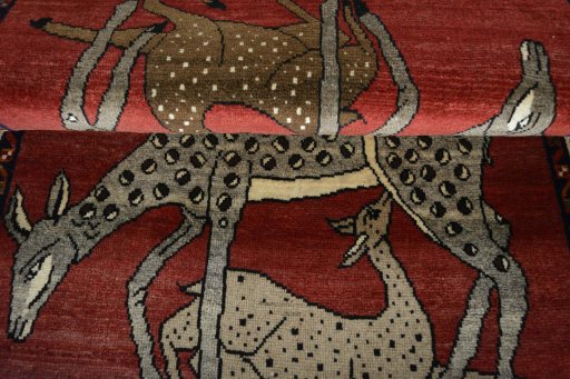 Full view of 2000s Persian Gabbeh rug from Iran / Persia, 153 × 101 cm in Red tones