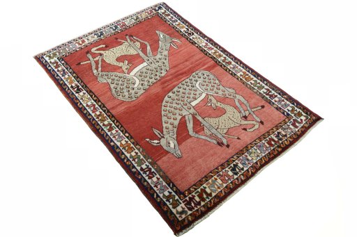 Close-up detail of 2000s Persian Gabbeh rug from Iran / Persia showing Wool weave