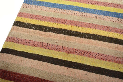 Backside of handmade New Persian Gabbeh rug showing knot structure and weave density