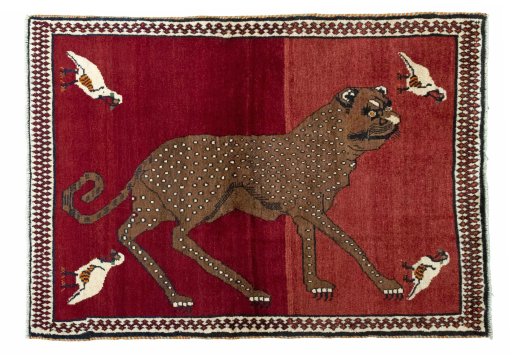 Full view of 2000s Persian Gabbeh rug from Iran / Persia, 174 × 122 cm in Red tones