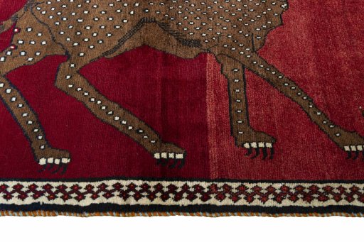 Close-up detail of 2000s Persian Gabbeh rug from Iran / Persia showing Wool weave
