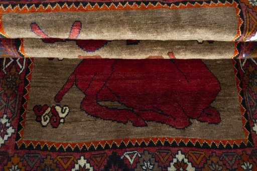 Close-up detail of 2000s Persian Gabbeh rug from Iran / Persia showing Wool weave