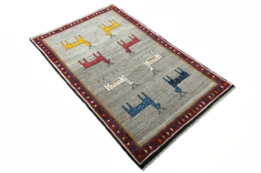 Close-up detail of 2000s Persian Gabbeh rug from Iran / Persia showing Wool weave