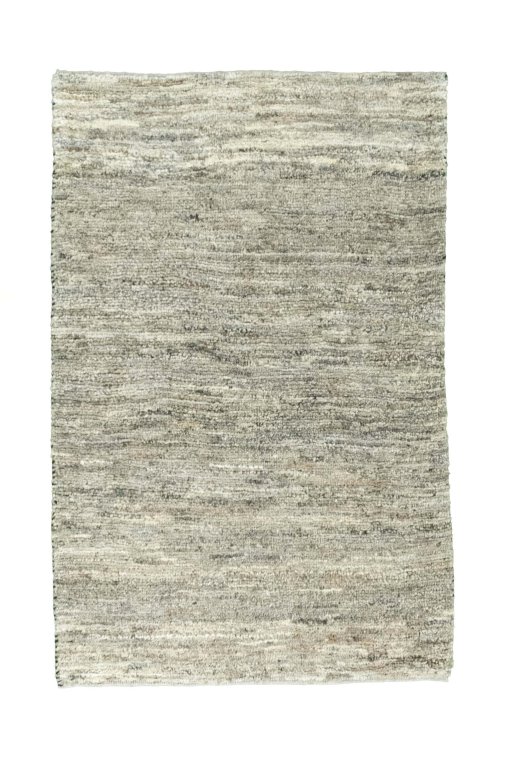 Full view of 2000s Persian Gabbeh rug from Iran / Persia, 126 × 81 cm in Gray tones