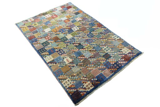 Close-up detail of 2000s Persian Gabbeh rug from Iran / Persia showing Wool weave