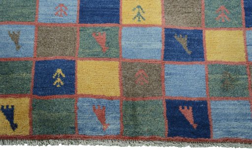 Central medallion detail of 2000s Persian Gabbeh rug from Iran / Persia