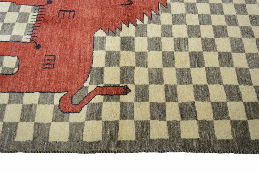 Close-up detail of New Persian Gabbeh rug from Iran / Persia showing Wool weave