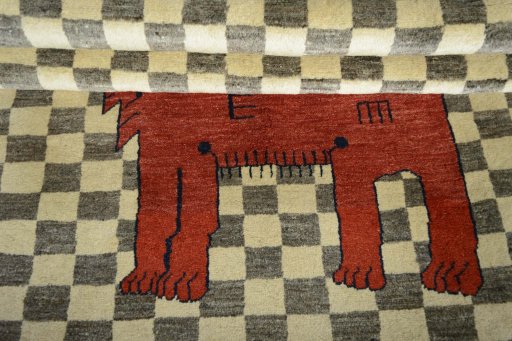 Full view of New Persian Gabbeh rug from Iran / Persia, 192 × 122 cm in Beige tones