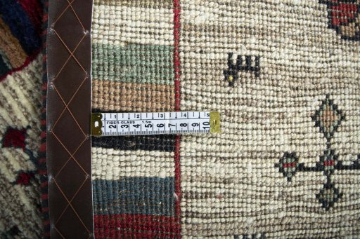 Close-up detail of 2000s Persian Gabbeh rug from Iran / Persia showing Wool weave