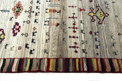 Close-up detail of 2000s Persian Gabbeh rug from Iran / Persia showing Wool weave