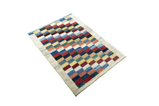 Close-up detail of New Persian Gabbeh rug from Iran / Persia showing Wool weave