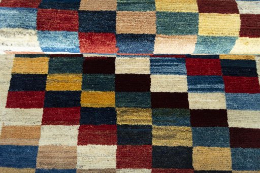 Full view of New Persian Gabbeh rug from Iran / Persia, 143 × 100 cm in Multi Color tones