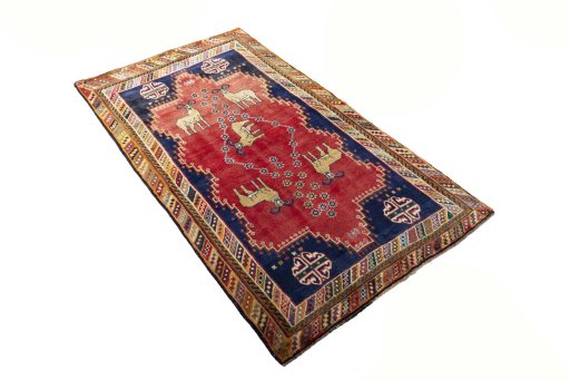 Close-up detail of 2000s Persian Gabbeh rug from Iran / Persia showing Wool weave