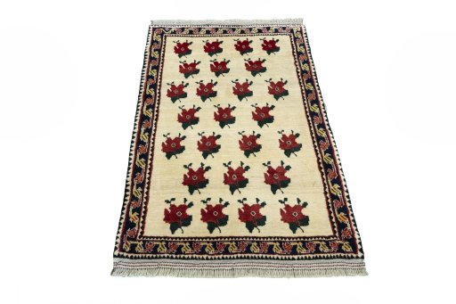 Surface texture of 2000s Persian Gabbeh rug with natural Wool and intricate pattern