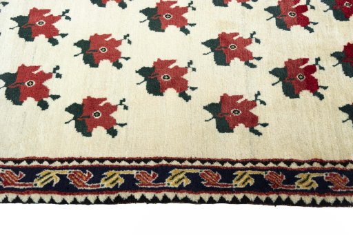Close-up detail of 2000s Persian Gabbeh rug from Iran / Persia showing Wool weave