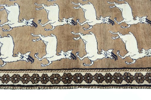 Close-up detail of 2000s Persian Gabbeh rug from Iran / Persia showing Wool weave