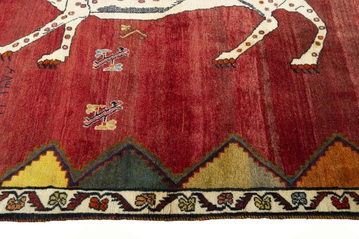 Close-up detail of 2000s Persian Gabbeh rug from Iran / Persia showing Wool weave