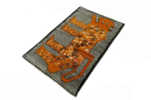Corner detail of 2000s Persian Gabbeh rug showing border pattern and Wool pile