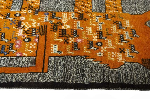Close-up detail of 2000s Persian Gabbeh rug from Iran / Persia showing Wool weave