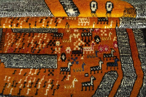 Full view of 2000s Persian Gabbeh rug from Iran / Persia, 156 × 101 cm in Yellow tones