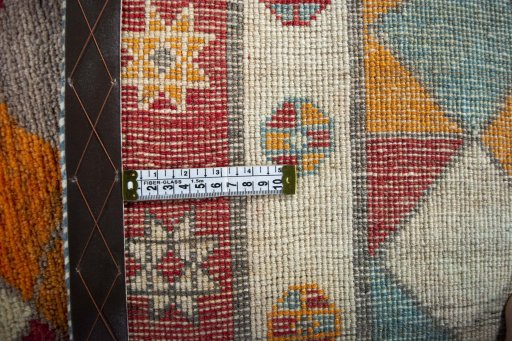Close-up detail of 2000s Persian Gabbeh rug from Iran / Persia showing Wool weave