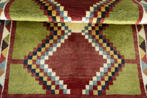 Full view of 2000s Persian Gabbeh rug from Iran / Persia, 142 × 97 cm in Multi Color tones