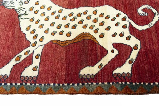 Close-up detail of 2000s Persian Gabbeh rug from Iran / Persia showing Wool weave