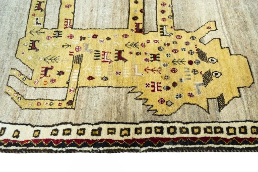 Close-up detail of 2000s Persian Gabbeh rug from Iran / Persia showing Wool weave