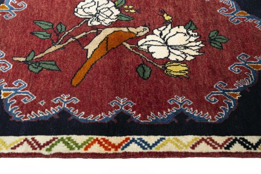 Close-up detail of 2000s Persian Gabbeh rug from Iran / Persia showing Wool weave