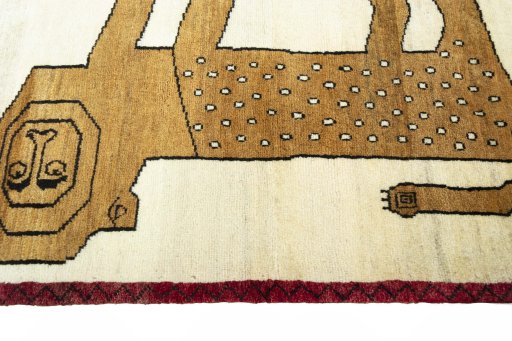 Close-up detail of 2000s Persian Gabbeh rug from Iran / Persia showing Wool weave