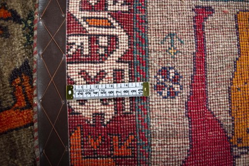 Close-up detail of 2000s Persian Gabbeh rug from Iran / Persia showing Wool weave