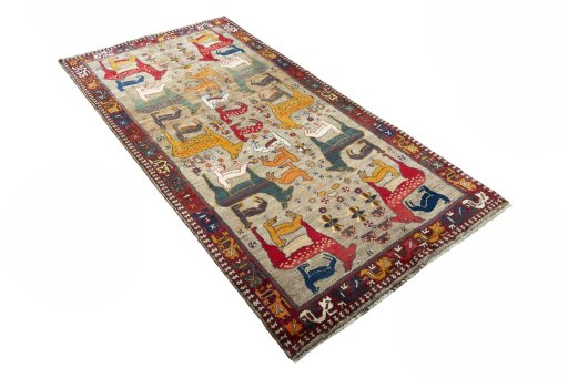 Close-up detail of 2000s Persian Gabbeh rug from Iran / Persia showing Wool weave