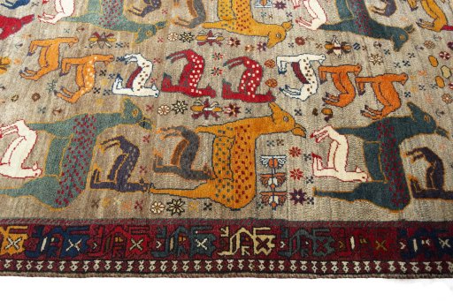 Close-up detail of 2000s Persian Gabbeh rug from Iran / Persia showing Wool weave