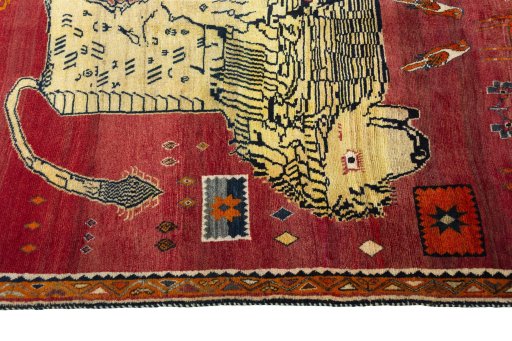 Close-up detail of 2000s Persian Gabbeh rug from Iran / Persia showing Wool weave