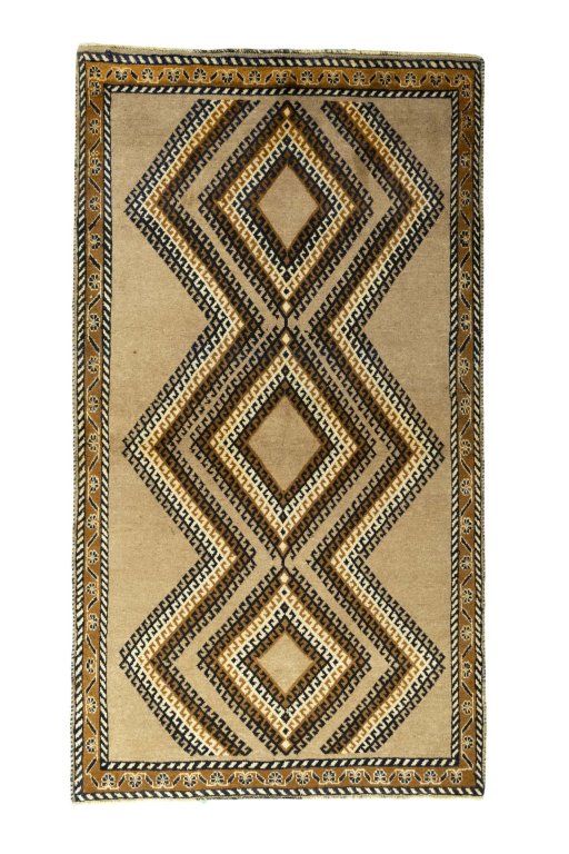Full view of 2000s Persian Gabbeh rug from Iran / Persia, 195 × 108 cm in Brown tones