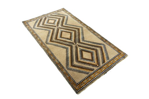 Close-up detail of 2000s Persian Gabbeh rug from Iran / Persia showing Wool weave
