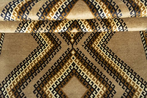 Full view of 2000s Persian Gabbeh rug from Iran / Persia, 195 × 108 cm in Brown tones