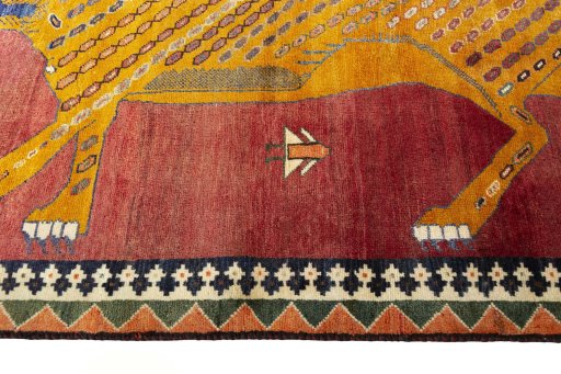 Close-up detail of 2000s Persian Gabbeh rug from Iran / Persia showing Wool weave