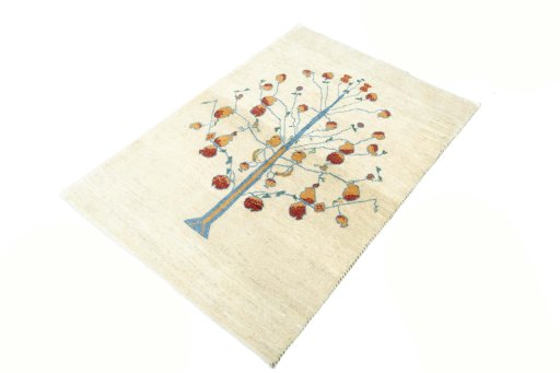 Corner detail of New Persian Gabbeh rug showing border pattern and Wool pile