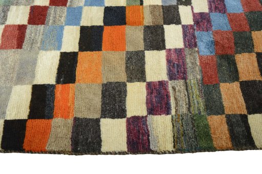 Close-up detail of 2000s Persian Gabbeh rug from Iran / Persia showing Wool weave