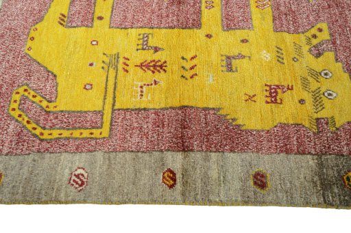Close-up detail of 2000s Persian Gabbeh rug from Iran / Persia showing Wool weave