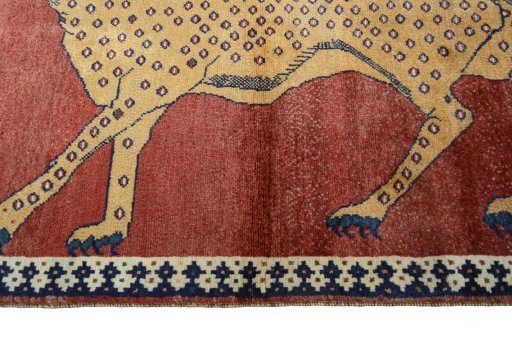Close-up detail of 2000s Persian Gabbeh rug from Iran / Persia showing Wool weave