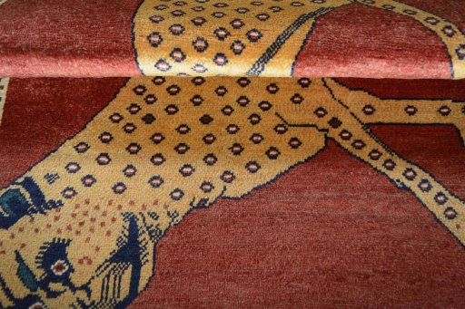 Full view of 2000s Persian Gabbeh rug from Iran / Persia, 153 × 105 cm in Red tones