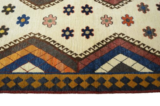 Close-up detail of 2000s Persian Gabbeh rug from Iran / Persia showing Wool weave