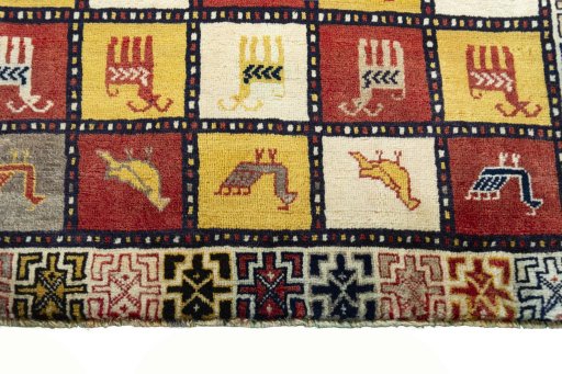 Central medallion detail of 2000s Persian Gabbeh rug from Iran / Persia