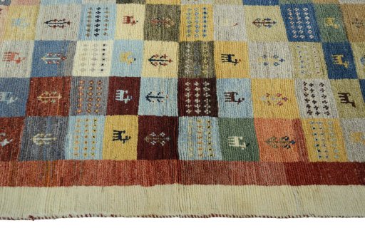 Close-up detail of New Persian Gabbeh rug from Iran / Persia showing Wool weave