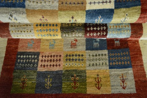 Full view of New Persian Gabbeh rug from Iran / Persia, 185 × 96 cm in Beige tones