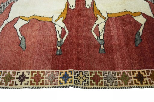 Close-up detail of 2000s Persian Gabbeh rug from Iran / Persia showing Wool weave