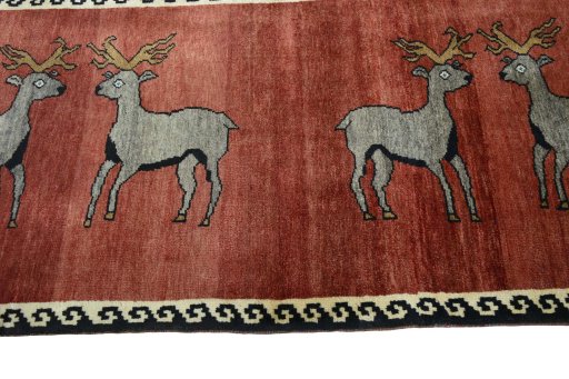 Close-up detail of 2000s Persian Gabbeh rug from Iran / Persia showing Wool weave